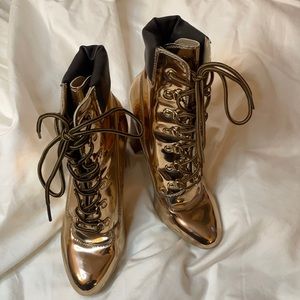 Wild Diva block heeled, rose gold, lace-up boot, size 7.5, worn once